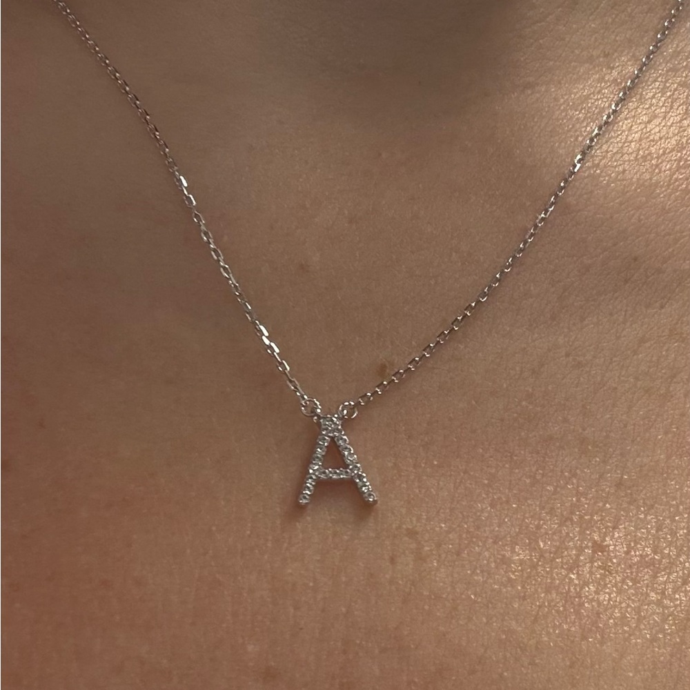 Suzy Levian Elegant Silver Initial 'A' Sterling Silver White Topaz Necklace